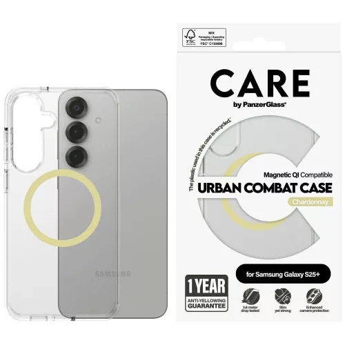 CARE by PanzerGlass Flagship Urban Combat QI Samsung Galaxy S25 Plus tok, átlátszó-tok, sárga