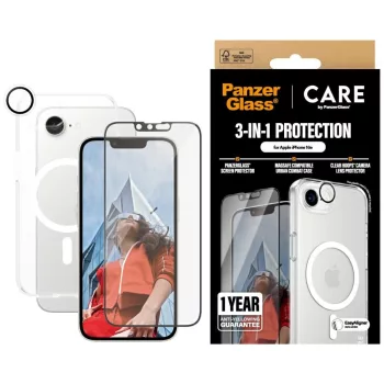   CARE by PanzerGlass Flagship 3in1 tok+üvegfólia+kameravédő iPhone 16e, átlátszó