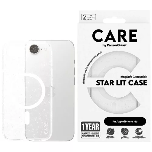 CARE by PanzerGlass Flagship Urban Combat StarLight tok, fehér MagSafe iPhone 16e tok, átlátszó