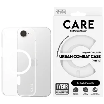   CARE by PanzerGlass Flagship Urban Combat tok, fehér MagSafe iPhone 16e tok, átlátszó