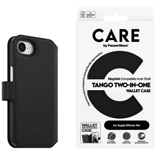 CARE by PanzerGlass Feature Tango   2w1 Wallet iPhone 16e tok, fekete