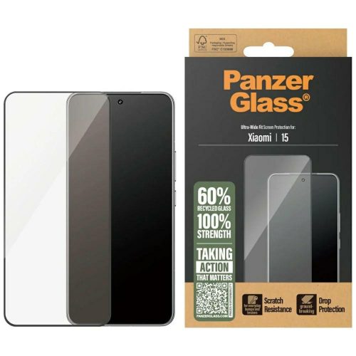 PanzerGlass Ultra-Wide Fit w. fekete kerettel Xiaomi 15 edzett üvegfólia