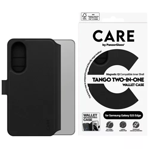 CARE by PanzerGlass Feature Tango 2w1 Wallet Qi Samsung Galaxy S25 Edge tok, fekete
