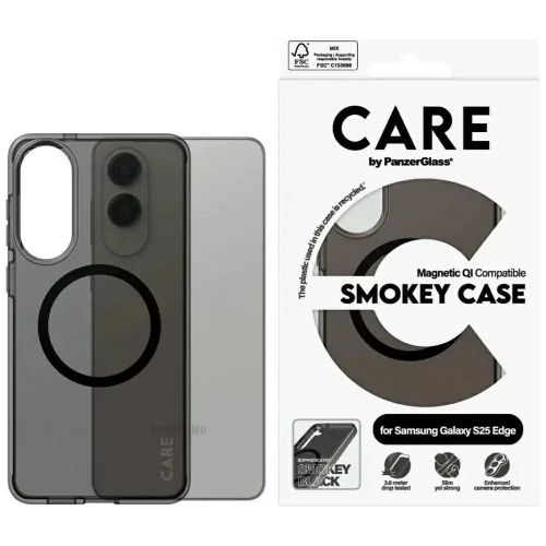CARE by PanzerGlass Flagship Urban Combat tok, fekete QI Case Samsung Galaxy S25 Edge tok, átlátszó-matt