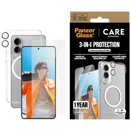 CARE by PanzerGlass Flagship 3in1 tok+edzett üvegfólia+kameravédő Samsung Galaxy S25 Edge