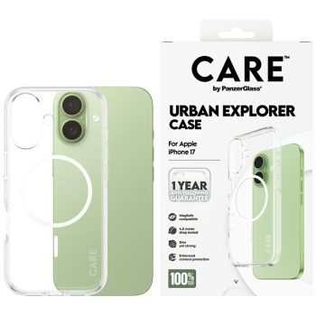   CARE by PanzerGlass Flagship Urban Explorer Case w. tok, fehér MagSafe iPhone 17 tok, átlátszó