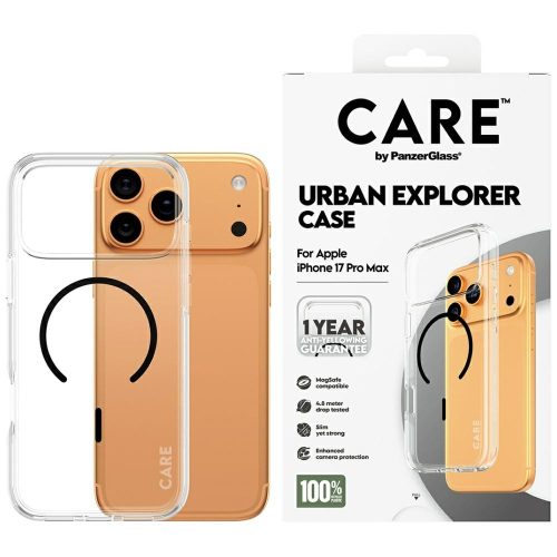 CARE by PanzerGlass Flagship Urban Explorer w. tok, fekete MagSafe iPhone 17 Pro Max tok, átlátszó