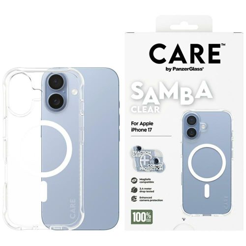 CARE by PanzerGlass Ftok, szürkeionable Samba w. tok, fehér MagSafe iPhone 17 tok, átlátszó