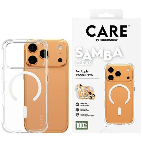 CARE by PanzerGlass Ftok, szürkeionable Samba w. tok, fehér MagSafe iPhone 17 Pro tok, átlátszó