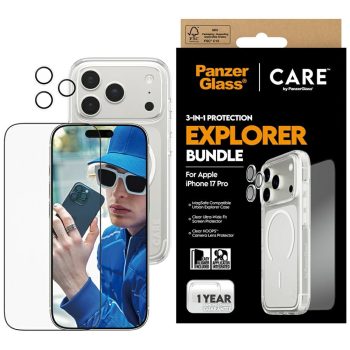   CARE by PanzerGlass Flagship Explorer 3in1 Case + Glass + Lens Protection Kit iPhone 17 Pro, átlátszó