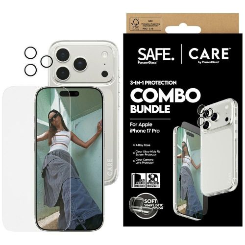 CARE by PanzerGlass Ftok, szürkeionable Combo 3in1 Case + Glass + Lens iPhone 17 Pro tok, átlátszó