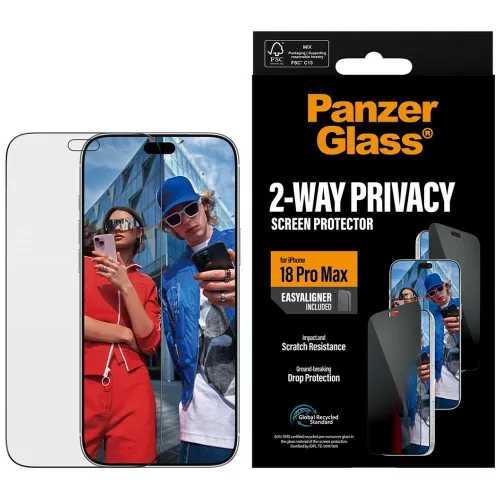 PanzerGlass Privacy 2-Way Ultra-Wide Fit EasyAligner iPhone 18 Pro Max (PG37957) betekintésvédő üvegfólia