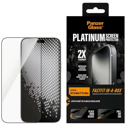 PanzerGlass Platinum w. Fastfit in-a-box iPhone 18 Pro Max / 17 Pro Max (PG27659) üvegfólia