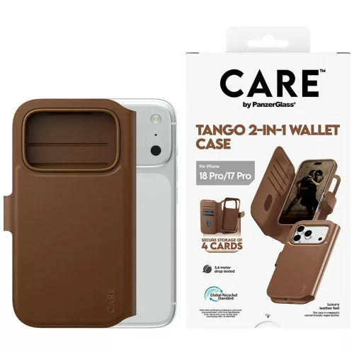 Care by PanzerGlass Tango 2 az 1-ben Wallet MagSafe iPhone 18 Pro / 17 Pro (CR47329) tok, barna