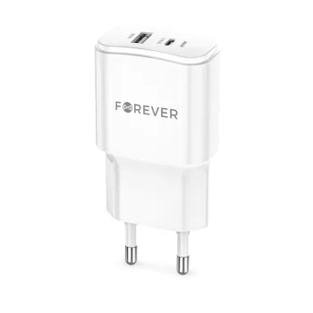   Forever TC-01-20AC PD QC hálózati töltő 1x USB-C 1x USB 20W, fehér