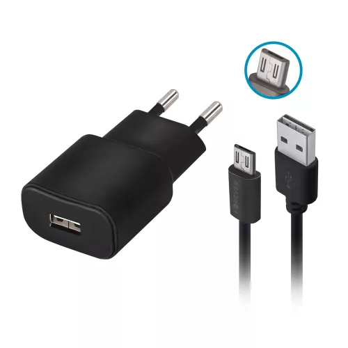 Forever TC-01 hálózati töltő 1x USB 2A, fekete + microUSB kábel