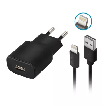   Forever TC-01 hálózati töltő 1x USB 2A, fekete + Lightning kábel