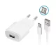 Forever TC-01 hálózati töltő 1x USB 2A, fehér + microUSB kábel