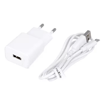   Maxlife MXTC-01 hálózati töltő 1x USB 2.1A, fehér + microUSB kábel