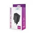 Setty hálózati töltő 1x USB + USB-C 3A 20W, fekete