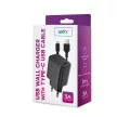 Setty hálózati töltő 1x USB 3A, fekete + USB-C kábel 1,0 m
