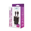 Setty hálózati töltő 1x USB 2,4A, fekete + USB-C kábel 1,0 m NEW
