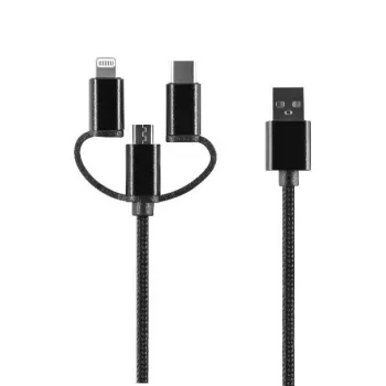   Setty 3in1 USB - Lightning - USB-C - microUSB, 1m, 2A DT, kábel, fekete