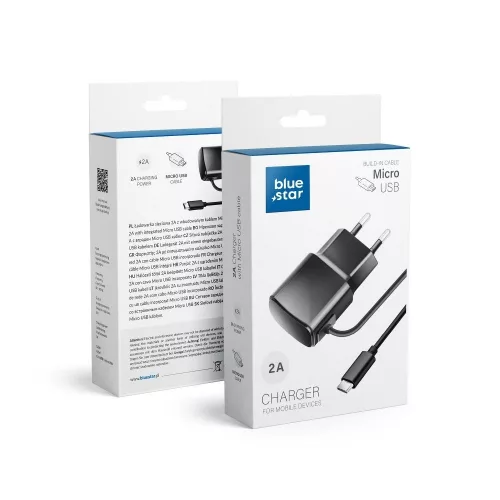 Blue Star hálózati töltő 2A 10W + kábel Micro USB TFK-TC-1100B, fekete
