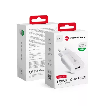   FORCELL F-ENERGY TFK-TC-1099 hálózati töltő USB A QC3.0 2,4A 18W, fehér