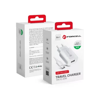   FORCELL F-ENERGY TFK-TC-1099 hálózati töltő USB A + kábel USB A to Type C QC3.0 2,4A 18W, fehér