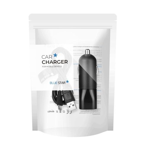 Blue Star autós töltő 2A USB A + kábel USB A to Micro USB, fekete