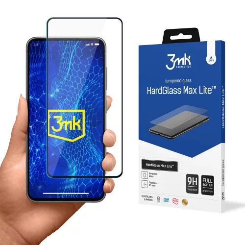 3MK HardGlass Max Lite Samsung Galaxy S23 Plus, teljes képernyős edzett üvegfólia, fekete