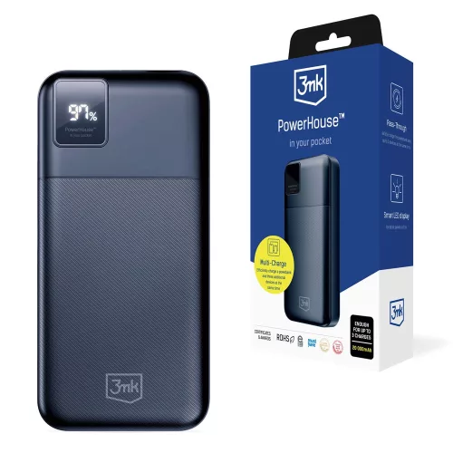3MK PowerHouse 20000 mAh Powerbank Multi Charge QC + PD Pass-Through, fekete