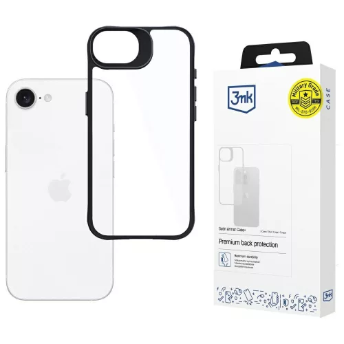 3MK Satin Armor Case+ Apple iPhone 16E tok, átlátszó-fekete