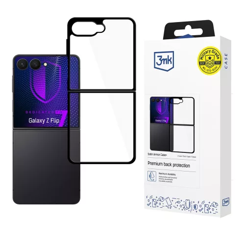3mk Satin Armor Case+ Samsung Galaxy Z Flip 7 tok, átlátszó tok, fekete