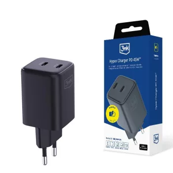   3MK hálózati töltő Hyper Charger PD 45W GaN QC4+ PPS 2C Super-Fast Charge 2.0, fekete