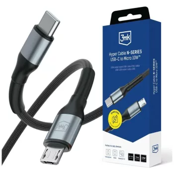  3MK Hyper Cable N-SERIES USB-C - Micro USB, 3m, QC 3.0 5 V/2A 10W, kábel, fekete