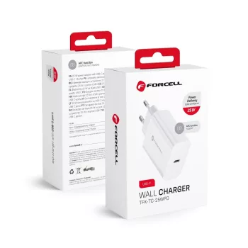   FORCELL F-ENERGY TFK-TC-25WPD hálózati töltő Type C PD QC4.0 3A 25W, fehér
