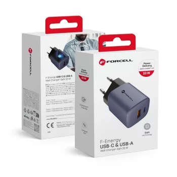   FORCELL F-ENERGY GaN VT-31 hálózati töltő Type C + USB A PD QC4.0 3A 33W , szürke