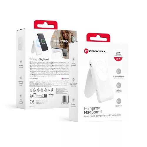 FORCELL F-ENERGY F10K2 MagStand powerbank compatible with MagSafe PD QC3.0 5A 20W 10 000 mAh, fehér