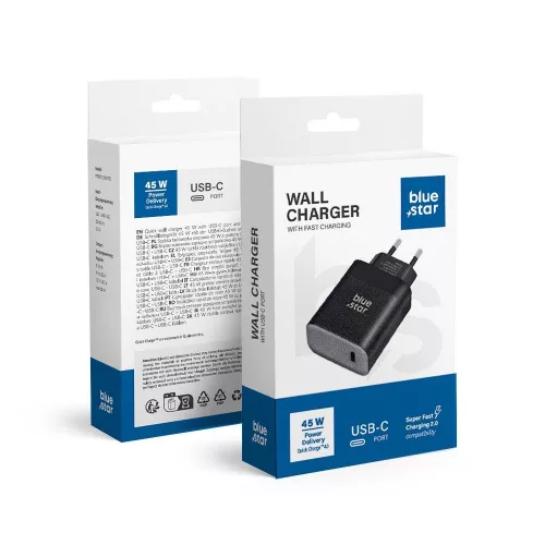 Blue Star hálózati töltő Type C PD QC4.0 3A 45W TFB-TC-45W, fekete