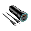 Blue Star autós töltő 3A 25W Type C + USB A + kábel Type C to Type C PD QC3.0 AFC PPS, fekete