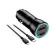 Blue Star autós töltő 3A 25W Type C + USB A + kábel Type C to Lightning PD QC3.0 AFC PPS, fekete