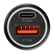 Blue Star autós töltő 3A 25W Type C + USB A + kábel Type C to Lightning PD QC3.0 AFC PPS, fekete