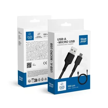 BLUE STAR USB-A - Micro USB 2A, 1m, kábel, fekete
