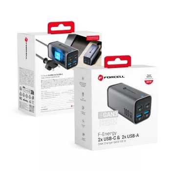   FORCELL F-ENERGY GaN III VT-49 hálózati töltő 2 x Type C + 2 x USB A PD QC4.0 SFC2.0 5A 100W , szürke