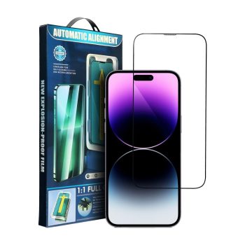   5D Full Glue Tempered Glass iPhone 16 Pro Max fekete + applicator edzett üvegfólia