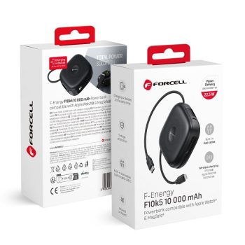   FORCELL F-ENERGY F10K5 powerbank compatible with MagSafe PD3.1 QC3.0 3A 22,5W 10000 mAh, fekete