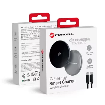   FORCELL F-ENERGY Smart Charge Qi2 15W vezeték nélküli töltő with 150cm detachable kábel compatible with MagSafe , ezüst