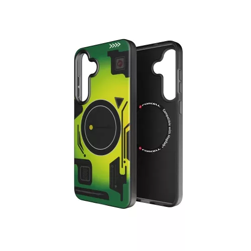FORCELL F-PROTECT Levels with Dual Layer 4D technology, Miliatry Drop-Test compatible with MagSafe Samsung Galaxy S25 PLUS tok, cyber tok, zöld